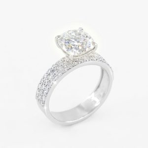 Cushion Solitaire Pavé Lab Moissanite Ring